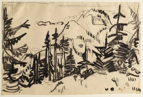 Mountain Landscape with Fir Trees by Ernst Ludwig Kirchner, drawing, 1918-1919