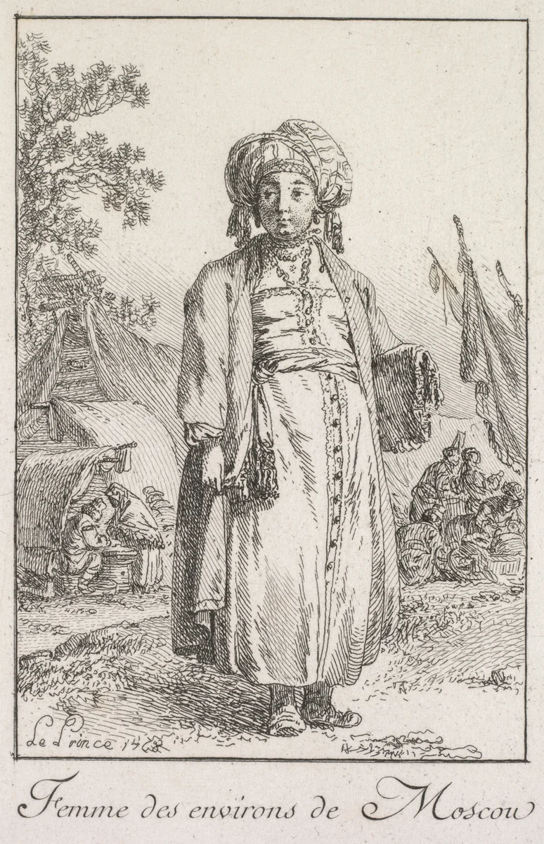 Woman from the Suburbs of Moscow by Jean Baptiste Le Prince, print, 1768