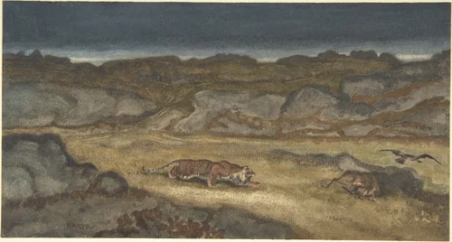 Tiger Stalking Prey by Antoine-Louis Barye, drawing, 1795-1875