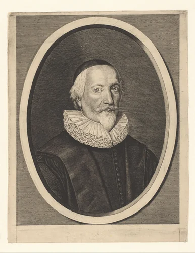 Portret van Pierre du Moulin op 74-jarige leeftijd by Cornelis van Dalen, print, 1632-1665