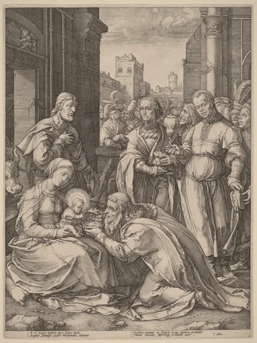 The Adoration of the Magi by Hendrick Goltzius, print, 1594