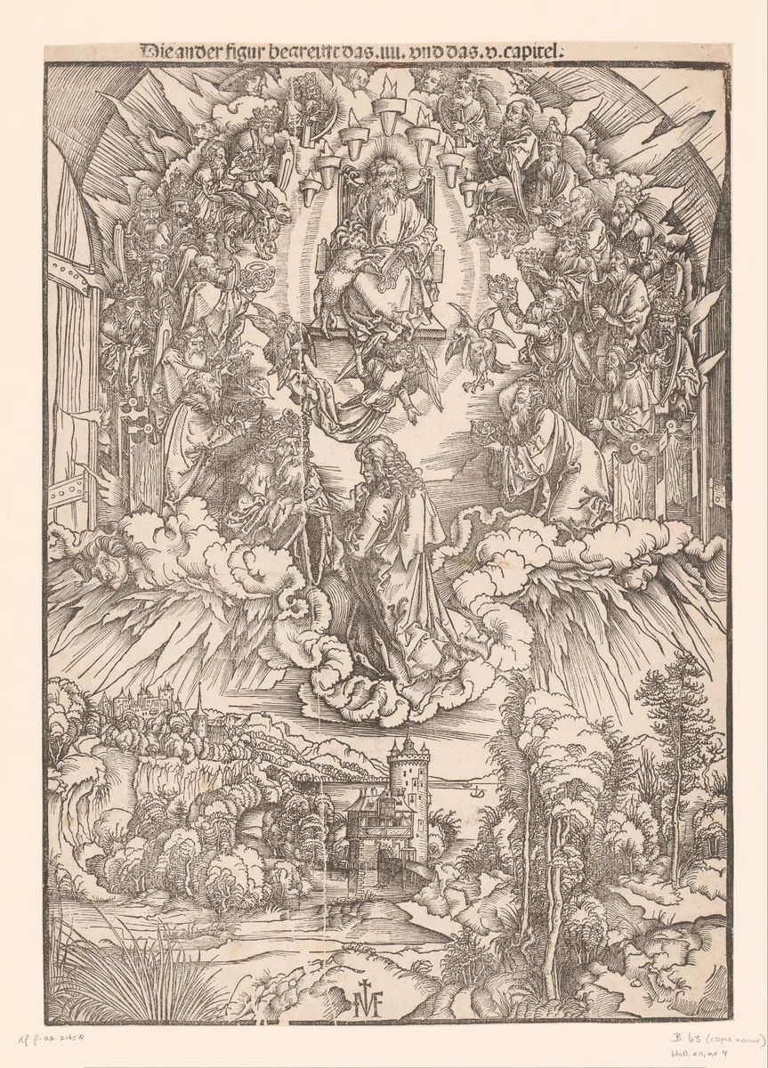 Johannes de Evangelist voor God en de ouderlingen by Unknown, print, 1502