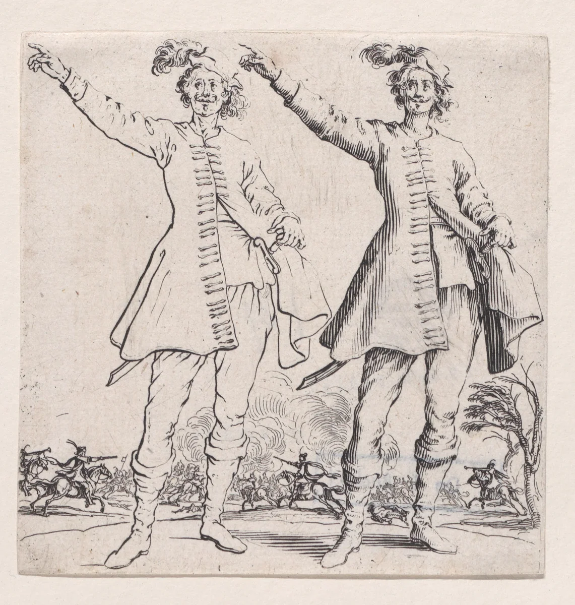 Le Turc vu de Face, Levant le Bras Droit (Front View of the Turk, Raising his Right Arm), from "Varie Figure" (Various Figures) by Jacques Callot, print, 1615-1625