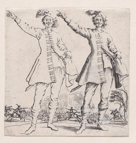 Le Turc vu de Face, Levant le Bras Droit (Front View of the Turk, Raising his Right Arm), from "Varie Figure" (Various Figures) by Jacques Callot, print, 1615-1625