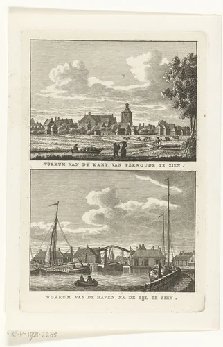 Gezicht op Workum en haven van Workum by Carel Frederik Bendorp, print, 1786-1792
