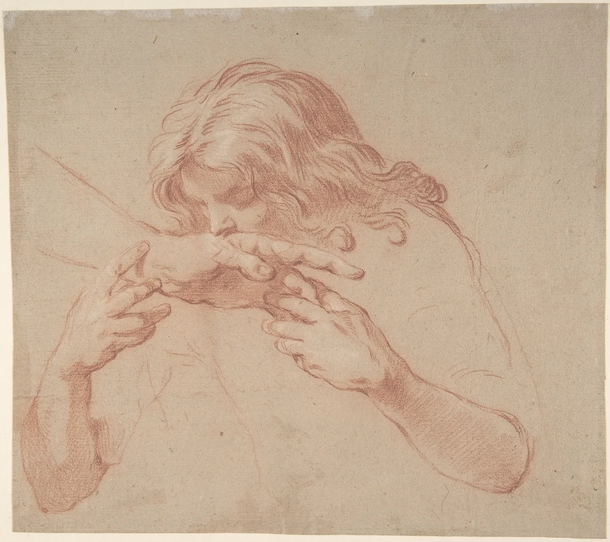 Youth Kissing an Outstretched Hand by Marco Benefial, drawing, 1684-1764