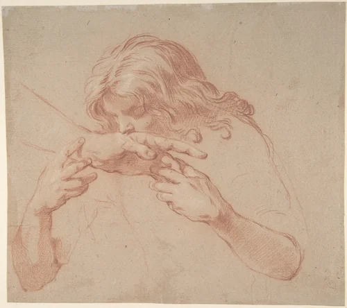 Youth Kissing an Outstretched Hand by Marco Benefial, drawing, 1684-1764