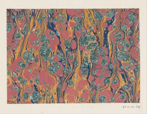 Graniet-kiezel-streepmarmer in geel, blauw, bruin, wit, roze en grijs by anonymous, other, 1700-1850