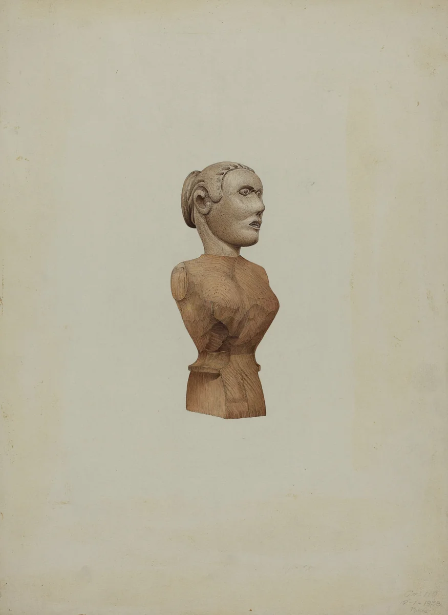 Carved Bust: Doll by Robert Pohle, index of american design, 1939