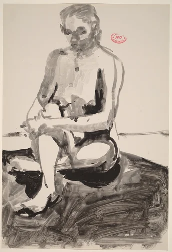 Untitled [seated female nude holding right leg] by Richard Diebenkorn, drawing, 1955-1967
