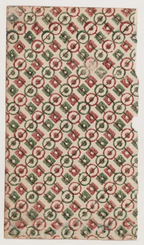 Sheet with overall pattern of circles and squares with lines through them by anonymous, print, 1800-1900