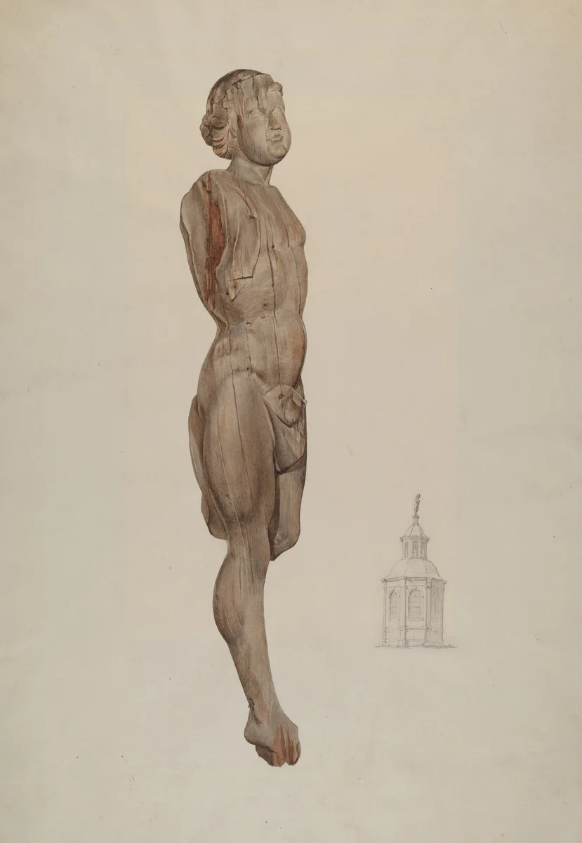Carved Wood Figure - "Flying Mercury" by Ingrid Selmer-Larsen, index of american design, 1936