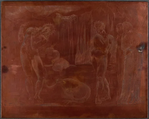 The Circle of the Thieves; Buoso Donati Attacked by the Serpent by William Blake, technical material, 1827