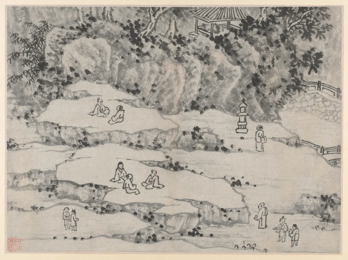 The Nodding Stone Terrace, Tiger Hill, and the Thousand-Man Seat, from Twelve Views of Tiger Hill, Suzhou by Shen Zhou (沈周), painting, 1491-1509