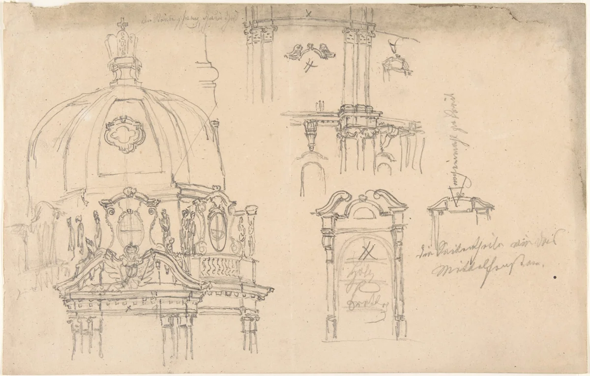 Studies of a monument by anonymous, drawing, 1800-1900