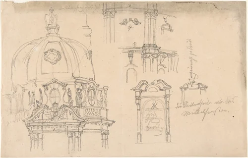 Studies of a monument by anonymous, drawing, 1800-1900