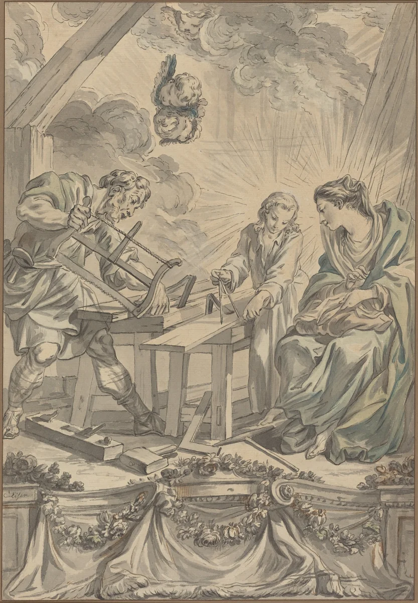 The Holy Family in the Carpenter's Shop by Charles Eisen, drawing, 1755