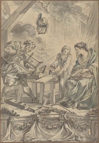 The Holy Family in the Carpenter's Shop by Charles Eisen, drawing, 1755
