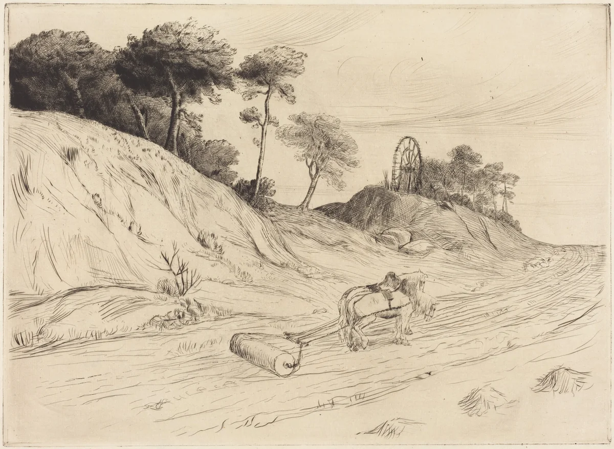 Landscape with Roller (Le paysage au rouleau) by Alphonse Legros, print, 1837-1911