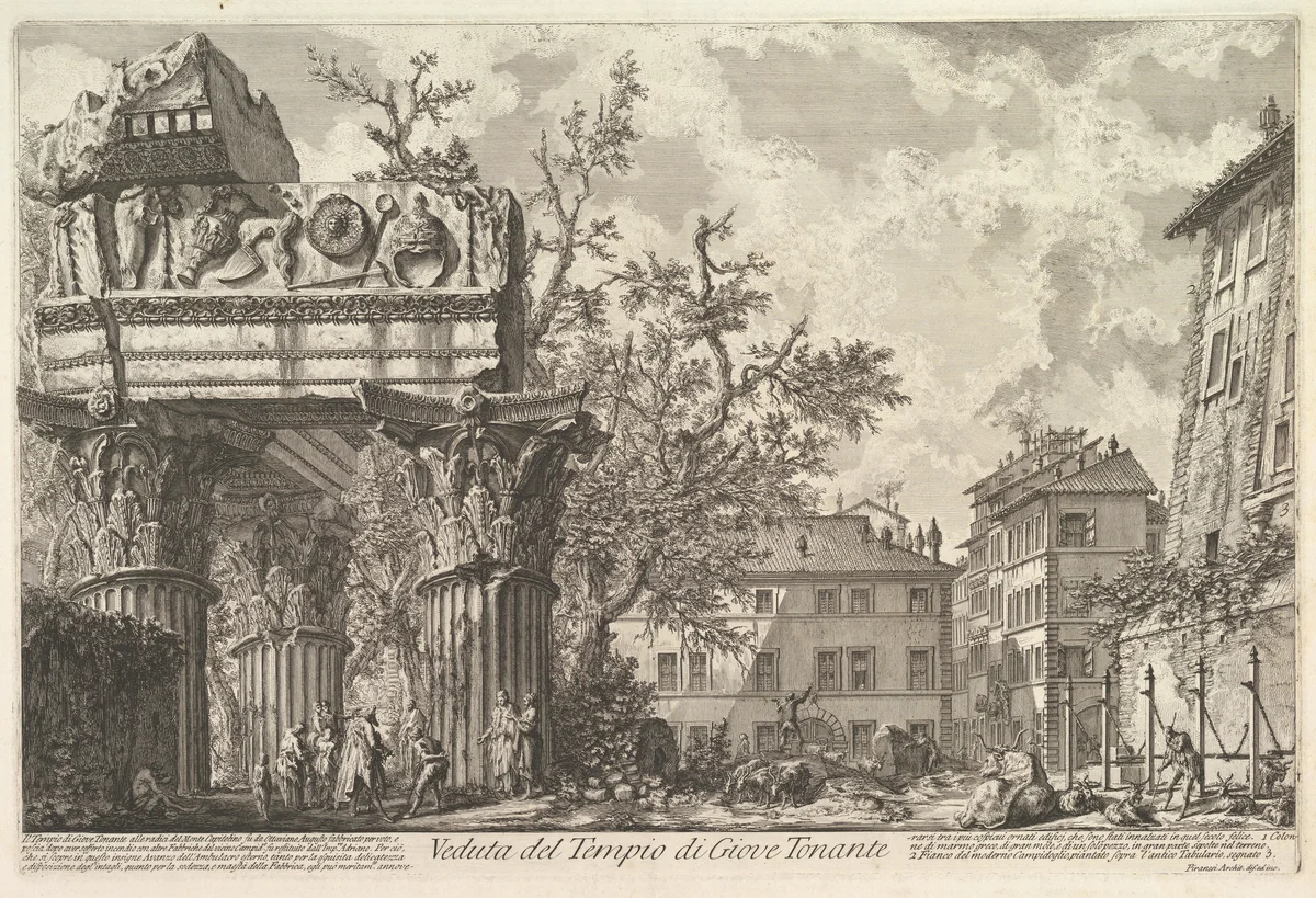 The Temple of Vespasian and Titus (Veduta del Tempio di Giove Tonante) by Giovanni Battista Piranesi, print, 1751-1761