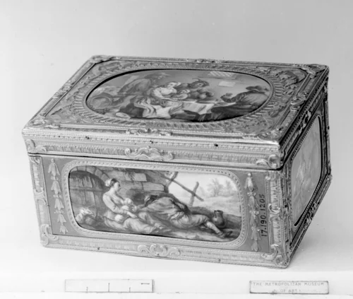 Snuffbox with genre scenes by Jean Ducrollay, metalwork, 1758-1759