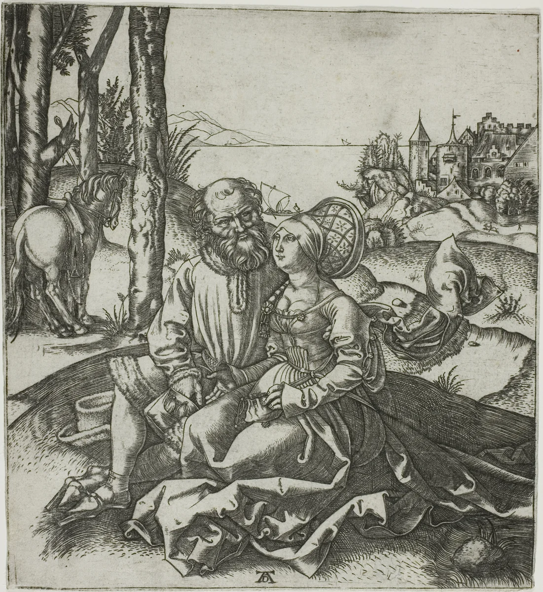 The Ill-Assorted Couple (The Offer of Love) by Marcantonio Raimondi, print, 1501-1511