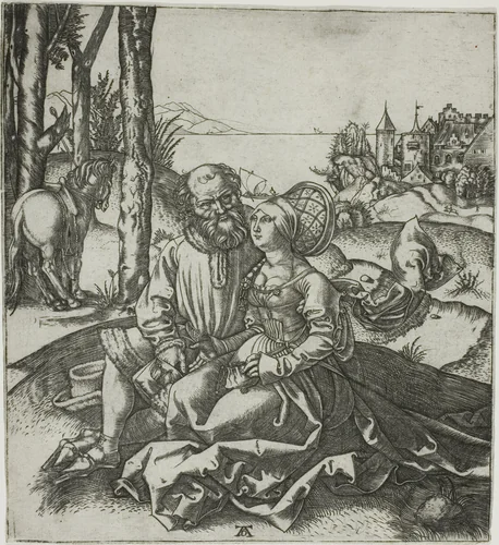 The Ill-Assorted Couple (The Offer of Love) by Marcantonio Raimondi, print, 1501-1511