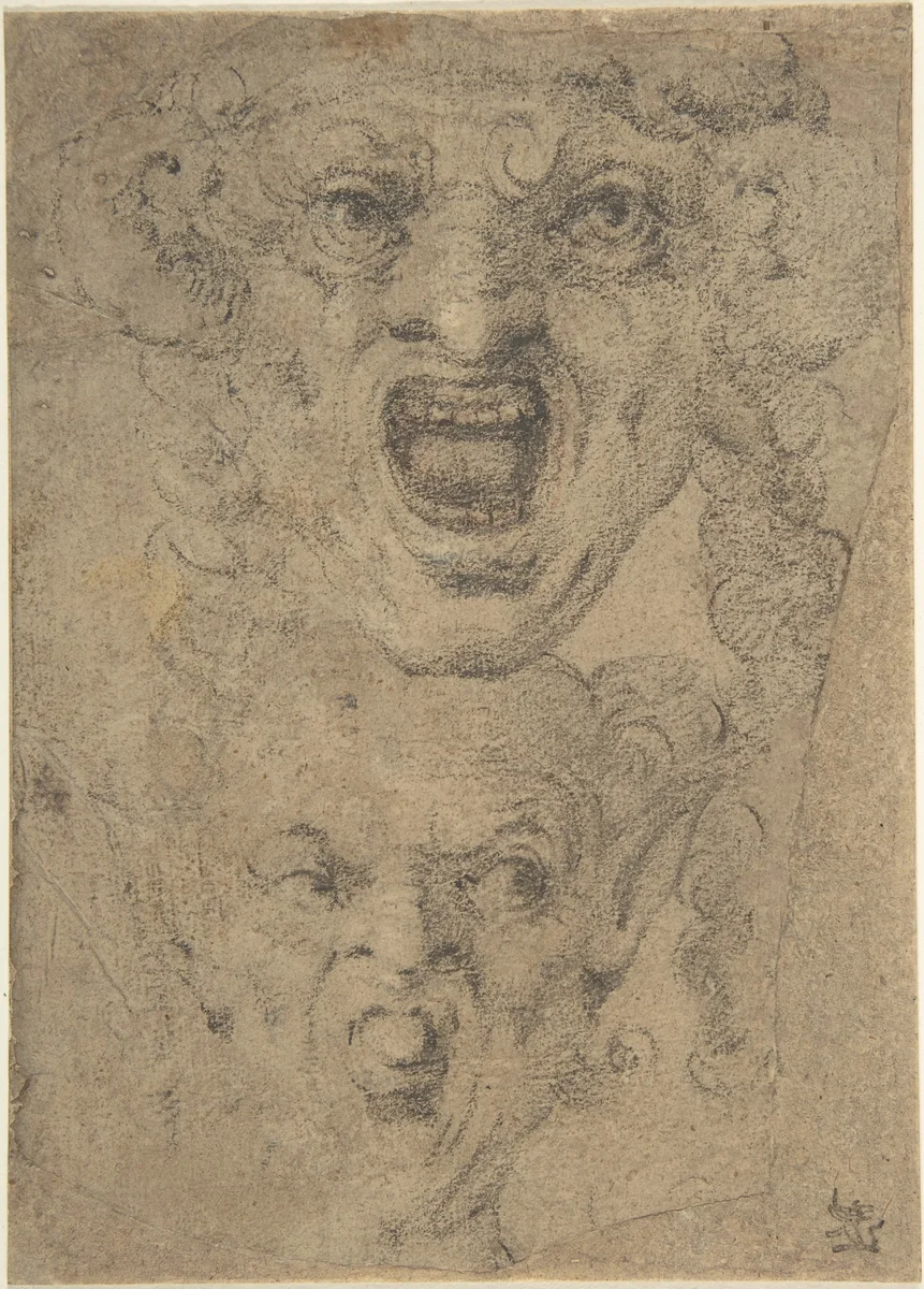 Two Studies for a Grotesque Head by anonymous, drawing, 1500-1699