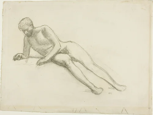 Reclining Male Nude by Pierre Puvis de Chavannes, drawing, 1844-1898