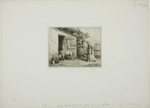 Woman Bringing Her Pigs Back Home by Charles-Émile Jacque, print, 1848