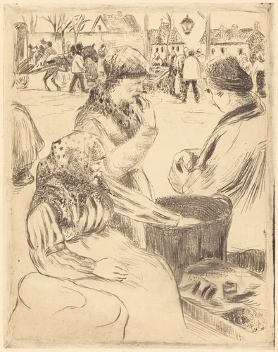 Chestnut Vendors (Marchands de marrons) by Camille Pissarro, print, 1878