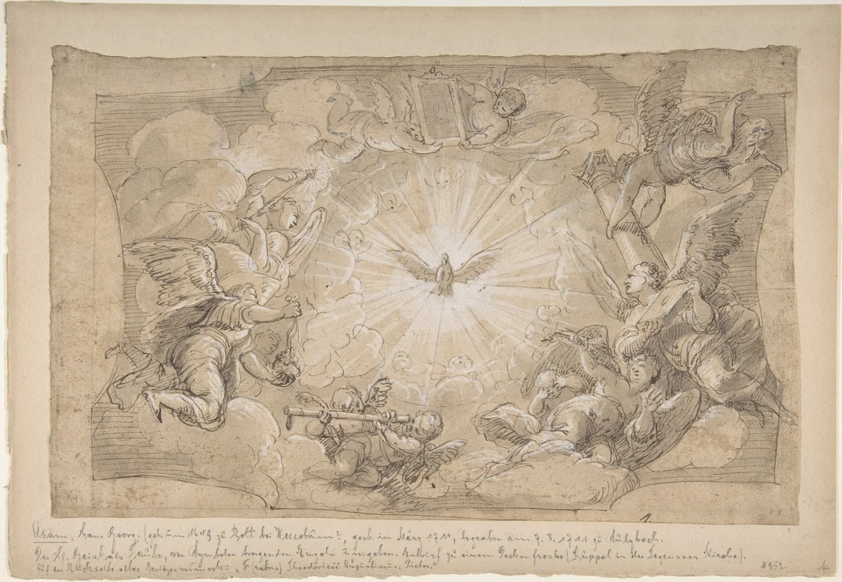The Holy Ghost Surrounded by Angels by Hans Georg Asam, drawing, 1669-1711