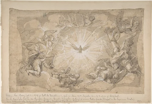 The Holy Ghost Surrounded by Angels by Hans Georg Asam, drawing, 1669-1711