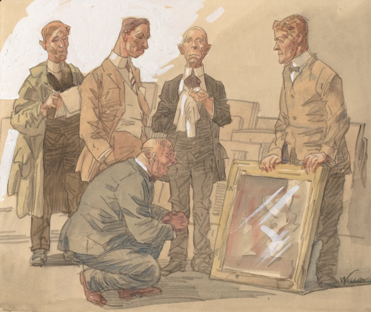History of a Picture No. 1: Before the Jury by Frank Wilcox, drawing, 1924-1929