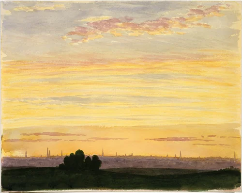 City and Sunset by Henry Farrer, artwork, 1843-1903