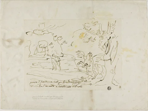 Bradamante Bewitches and Chains Atlanta near the Fortress by Unknown Artist, drawing, 1600-1699