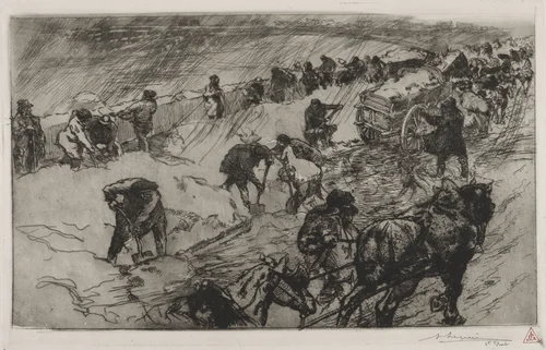 Combat contre la Neige, Quai aux Fleurs by Auguste Louis Lepère, print, 1890