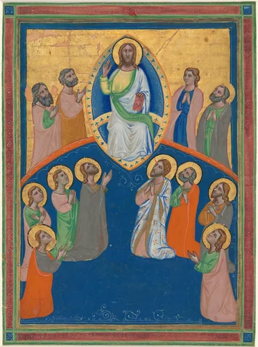 Christ in Majesty with Twelve Apostles by Pacino di Bonaguida, drawing, 1320