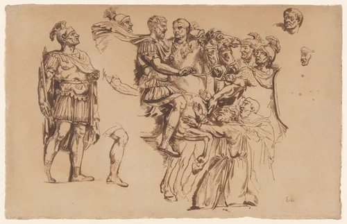 Marcus Aurelius Surrounded by Horsemen, Soldiers, and Prisoners by Eugène Delacroix, drawing, 1817-1827