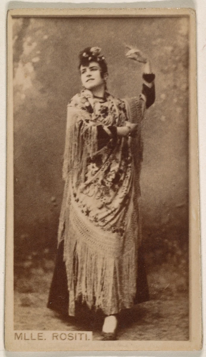 Mlle. Rositi, from the Actresses series (N245) issued by Kinney Brothers to promote Sweet Caporal Cigarettes by Kinney Brothers Tobacco Company, photograph, 1890