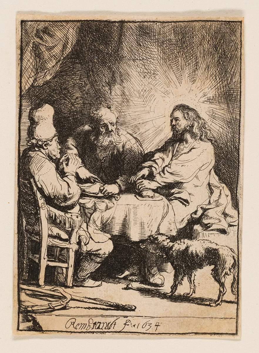 Christ at Emmaus: The Smaller Plate by Rembrandt van Rijn, print, 1634