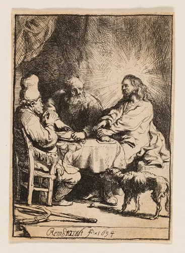 Christ at Emmaus: The Smaller Plate by Rembrandt van Rijn, print, 1634