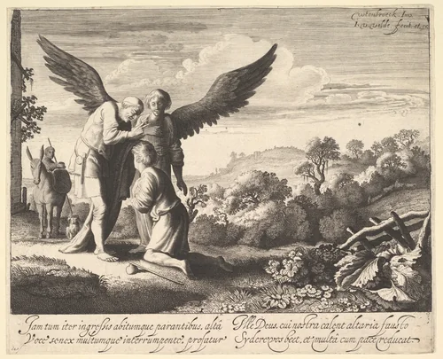 Tobias Blessed by Blind Tobit by Jan van de Velde, print, 1620-1641