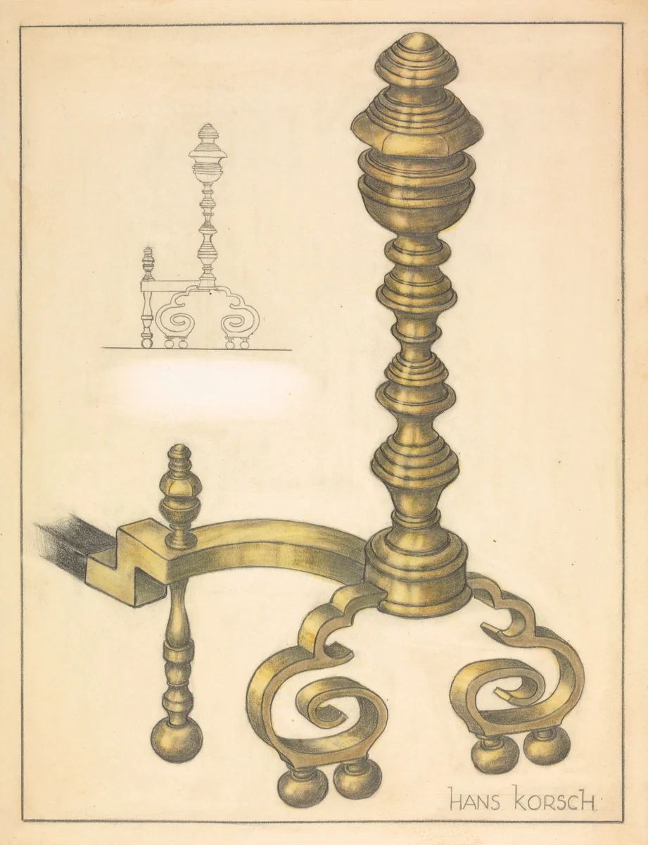 Andirons (right and left) by Hans Korsch, index of american design, 1939