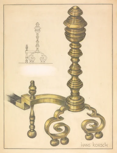 Andirons (right and left) by Hans Korsch, index of american design, 1939