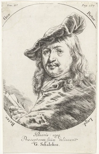 Portret van Gerard Dou by Godfried Schalcken, print, 1660-1680