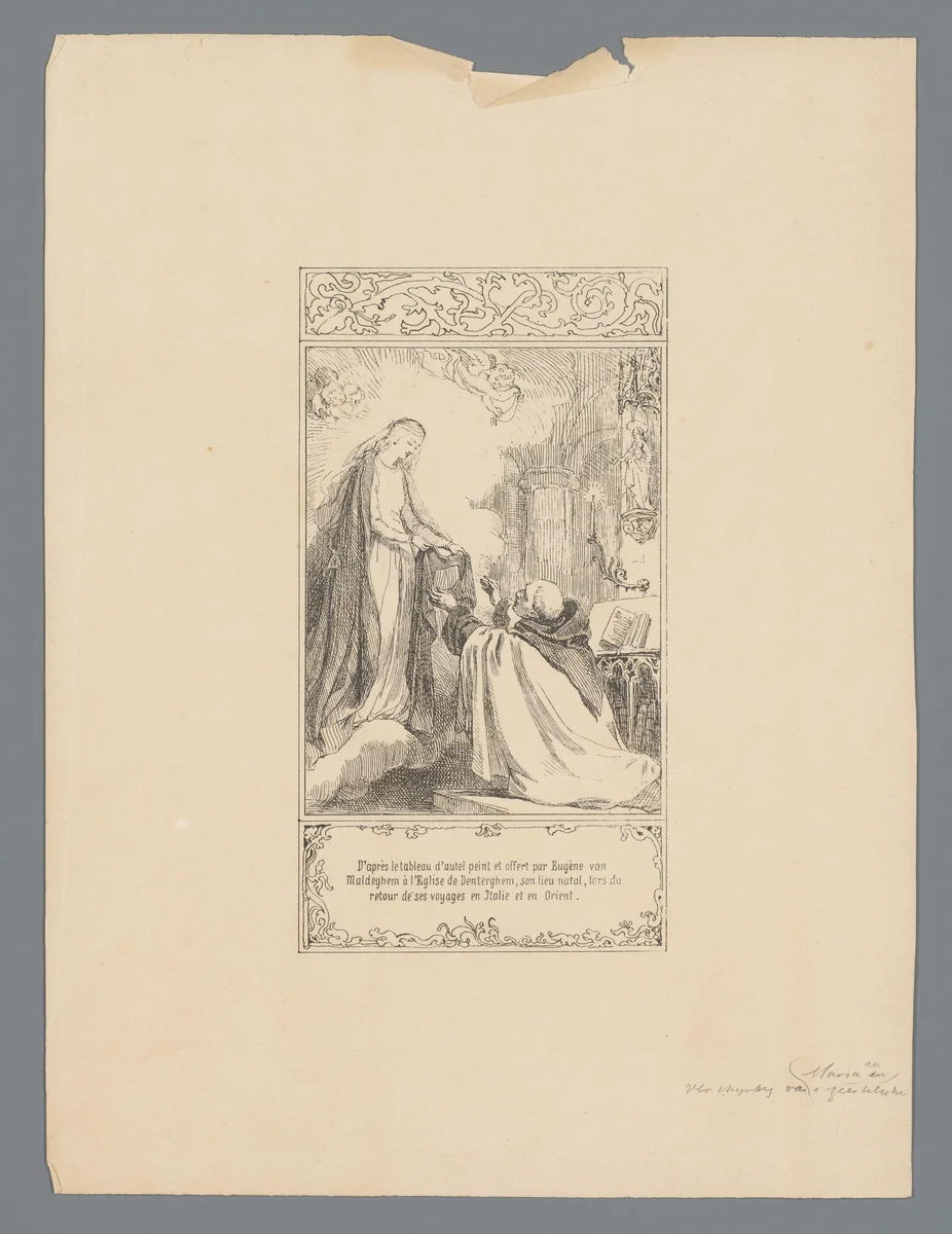 Verschijning van Maria aan een geestelijke by anonymous, print, 1825-1875