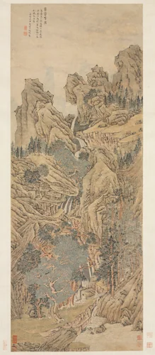 Playing the Qin in a Secluded Valley by Wen Zhengming (文徵明), painting, 1548