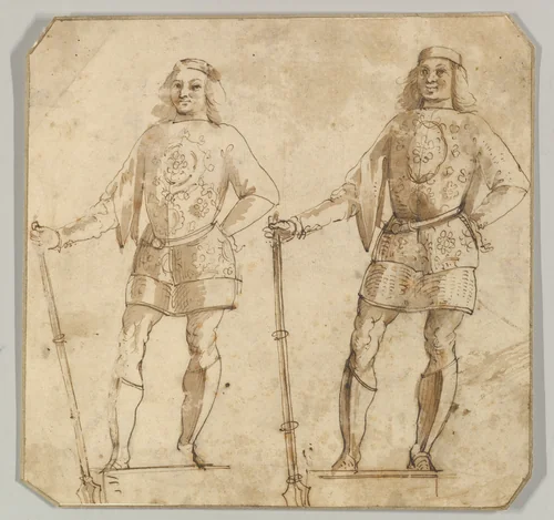 Studies of a Soldier by Giovanni Buonconsiglio, drawing, 1460-1542