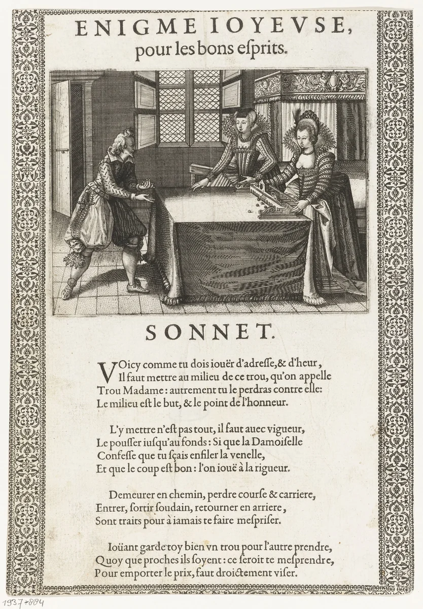 Heer en twee dames bij een knikkerspel by anonymous, print, 1610-1680